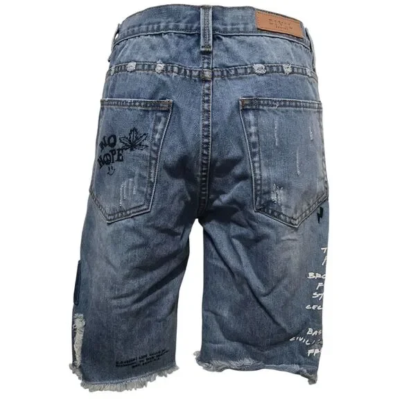 Civil Regime Distressed Denim Bermuda Shorts – 100% Cotton, Raw Hem, Size W30 - Picture 5 of 16